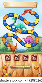 Game template with dinosaurs on cliff illustration