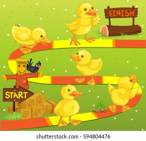 Game template with ducks in the farm illustration
