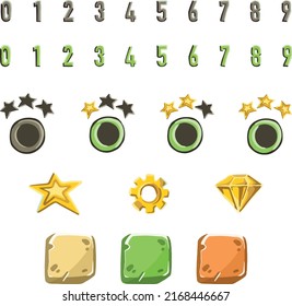 Game template with elements of game objects set illustration