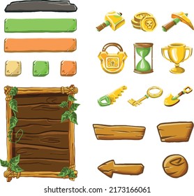 Game template with elements of game objects set illustration