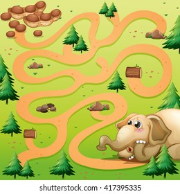 Spielvorlage mit Elefanten- und Erdnussgrafik