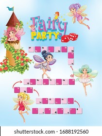 Game template with fairies flying around castle illustration