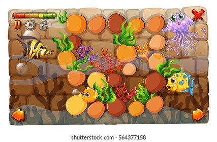 Game template with fish underwater background illustration
