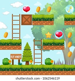 Game Template in Forest Scene illustration