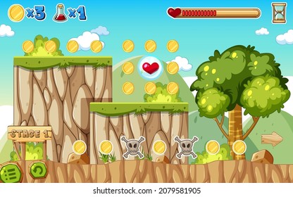 Ilustración de escena de bosque de plantillas de juego