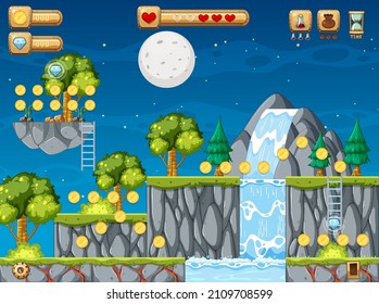 ilustración Escenario de bosque de plantillas de juego
