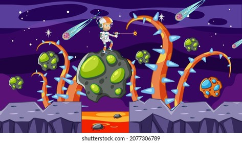 Ilustración de escena de espacio galaxy de plantilla de juego
