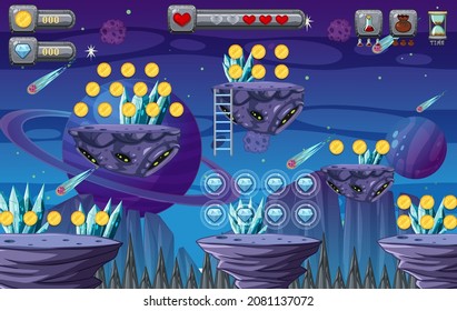 Ilustración de escena de espacio galaxy de plantilla de juego