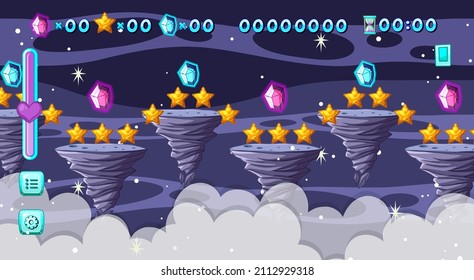 Ilustración de escena de espacio galaxy de plantilla de juego