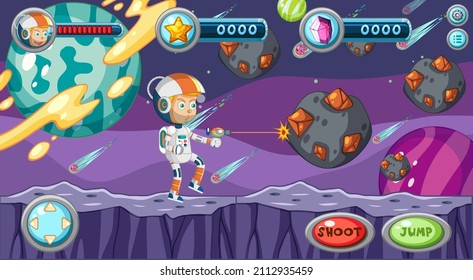 Ilustración de escena de espacio galaxy de plantilla de juego