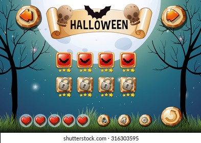 Game template with halloween theme illustration