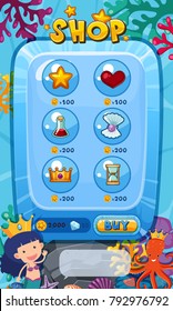 Game template with items in shop illustration