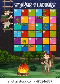 Game template with kids camping out background illustration