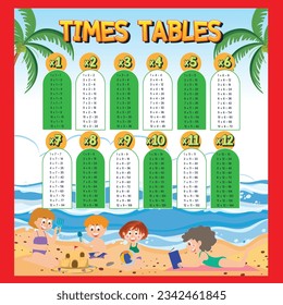 Game template for kids with toys on the beach in cartoon style illustration