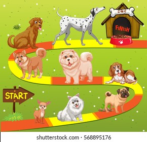 Game template with many dogs in the field illustration