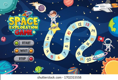 Game template with many planets in the space background illustration