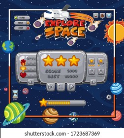 Game template with many planets in the space background illustration