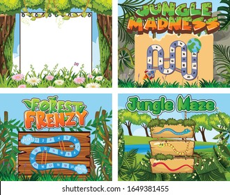 Game template with many trees in the jungle background illustration