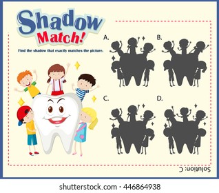 Game template with matching kids and tooth illustration