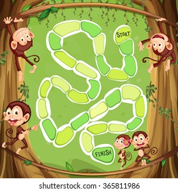 Game template with monkeys on the tree illustration