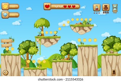 Ilustración del bosque natural de plantillas de juego