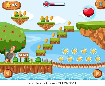 Ilustración de la escena de la naturaleza de una plantilla de juego