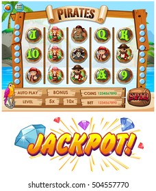 Game template with pirate crew characters illustration