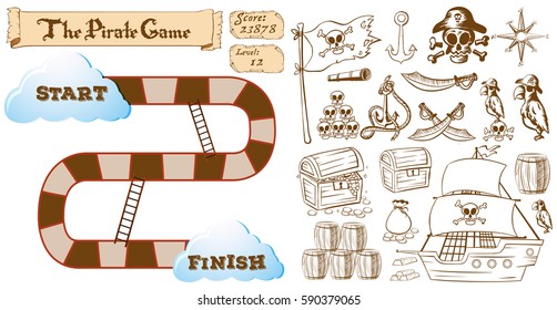 Game template with pirate theme illustration