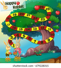 Game template with rabbits and apple tree illustration
