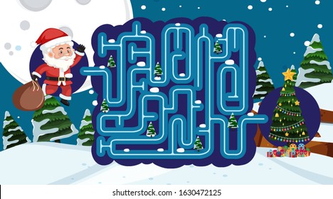 Game template with Santa and christmas tree illustration