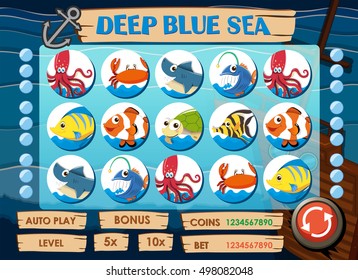 Game template with sea animals illustration