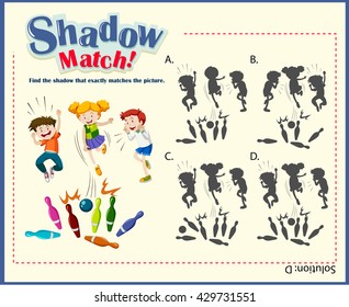 Game template for shadow matching with bowling illustration