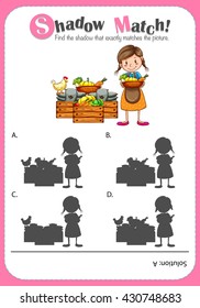 Game template with shadow matching farm products illustration
