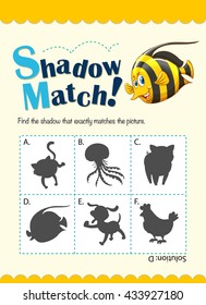 Game template for shadow matching fish illustration