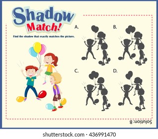 Game template with shadow matching kids illustration