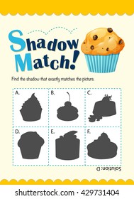 Plantilla de juego con ilustración de muffin de coincidencia de sombras