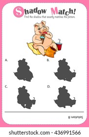 Game template with shadow matching pig illustration