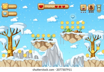 Ilustración de escena de caída de nieve de plantilla de juego