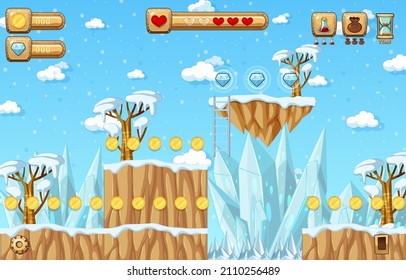 Ilustración de escena de caída de nieve de plantilla de juego