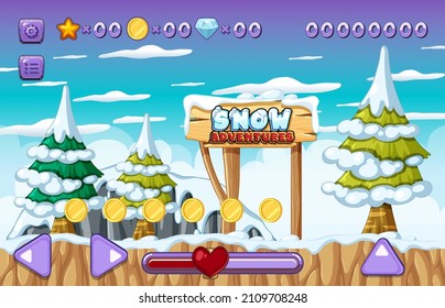Ilustración de la escena del bosque de nieve de una plantilla de juego