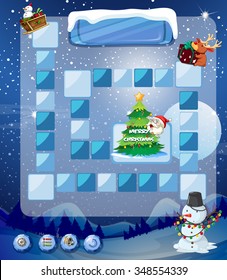 Game template with snowman and tree illustration