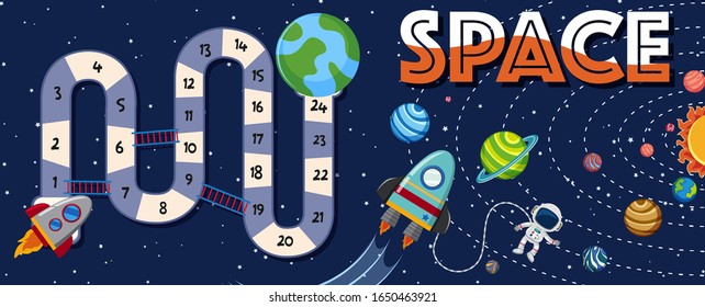 Game template with space racing in galaxy background illustration