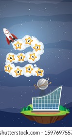 Game template with spaceship and numbers in the sky illustration