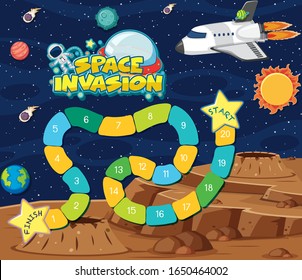 Game template with spaceship and planets in background illustration
