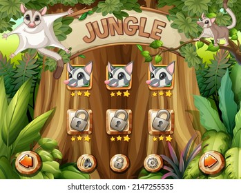 Game template with sugar gliders in jungle illustration