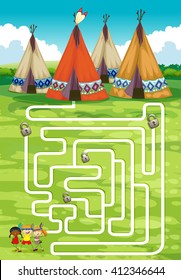 Game template with teepee and indians illustration