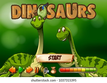 Game template with two dinosaurs illustration