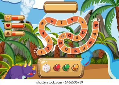 Game template with two dinosaurs illustration