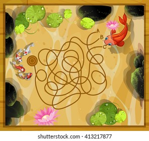 Plantilla de juego con dos peces en la ilustración del estanque