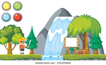 Game template with waterfall background illustration